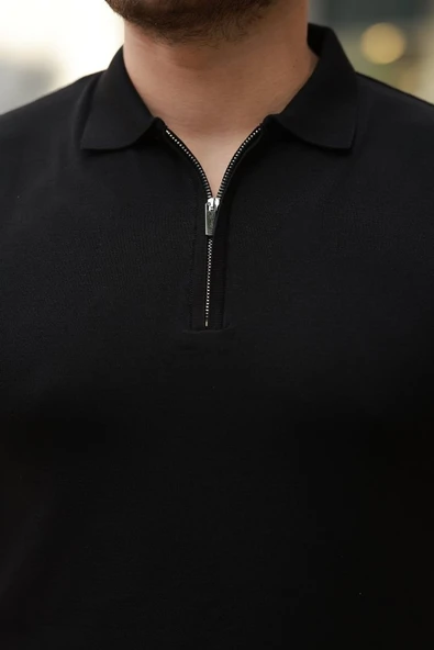 Erkek Fermuar Yakalı Kısa Kollu Tişört - Resim 3