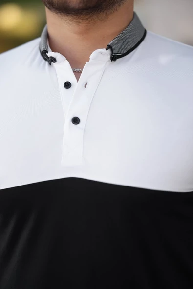 Erkek Yakalı çift Renk Kısa Kollu T-shirt - Resim 3