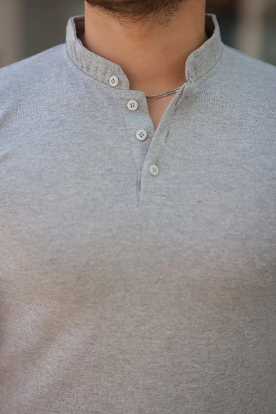 Erkek Hakim Yaka Dokuma Pamuklu Kumaş Kısa Kollu T-shirt - Resim 3