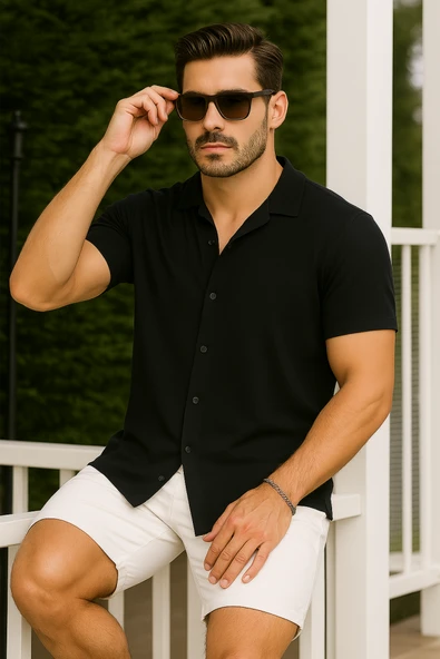 Erkek Kısa Kollu örme Kumaş Pamuklu Gömlek ürün görseli