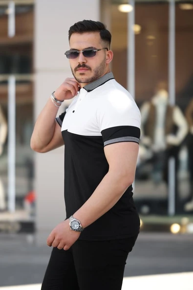 Erkek Yakalı çift Renk Kısa Kollu T-shirt - Resim 2