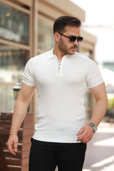 Erkek Fermuar Yakalı Kısa Kollu Tişört ürün görseli