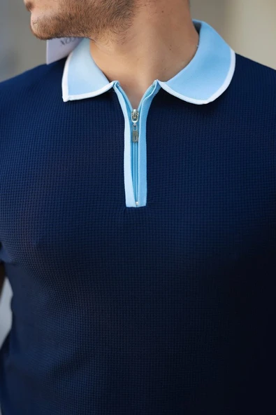 Erkek Renkli Yaka Kısa Kollu Tişört - Resim 3