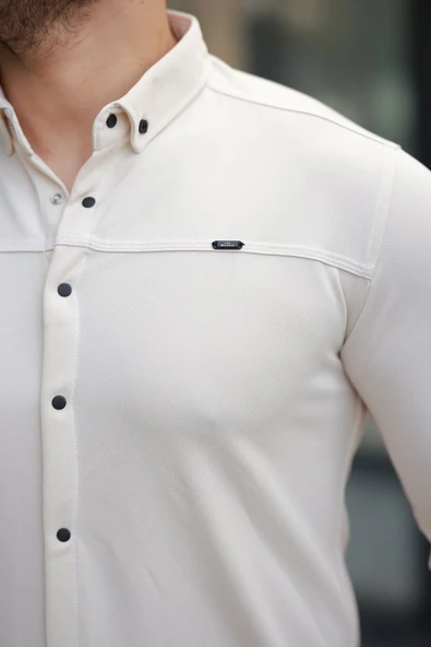 Erkek çıtçıt Düğmeli Dikiş Detaylı Uzun Kollu Gömlek - Resim 3