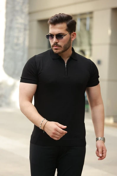 Erkek Fermuar Yakalı Kısa Kollu Tişört ürün görseli