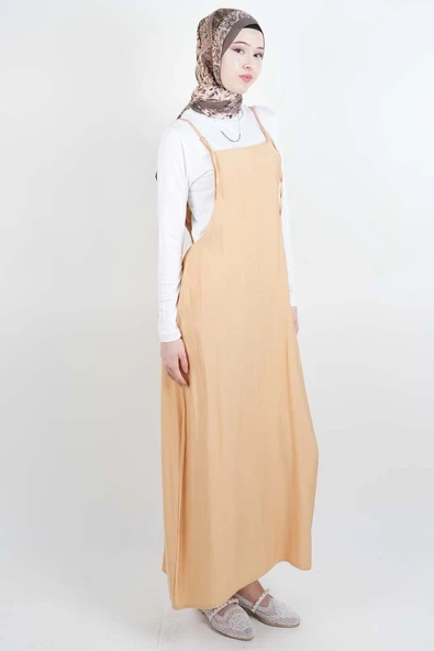 Tesettür Elbise Ön Biyeli Modal Jile Bej - 3