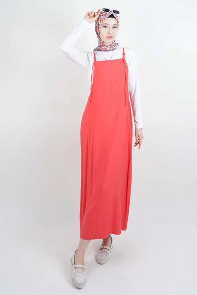 Tesettür Elbise Ön Biyeli Modal Jile Nar Çiçeği