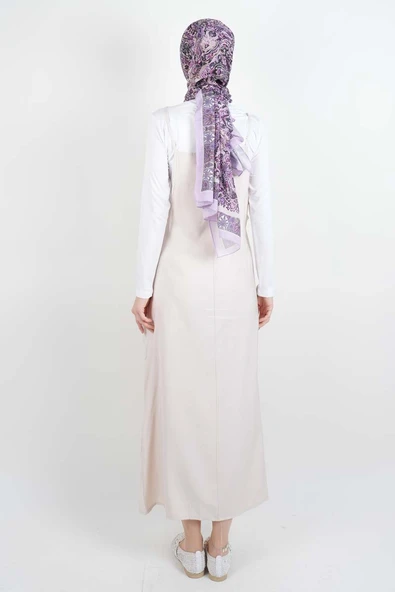 Tesettür Elbise Ön Biyeli Modal Jile Krem - 3
