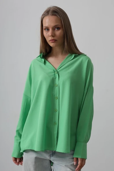 Geniş Manşet Detaylı Gömlek - A.Yeşil - 2