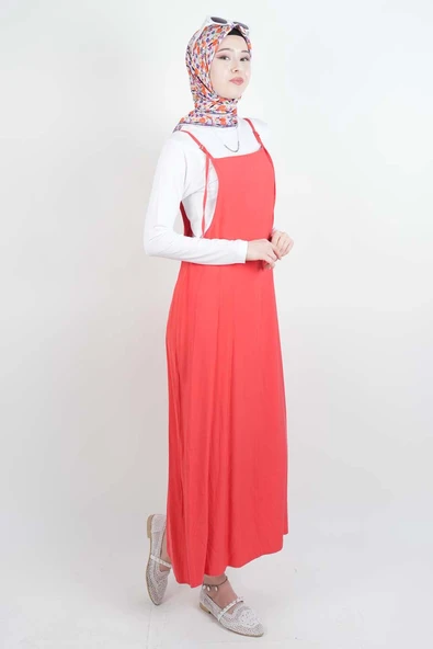 Tesettür Elbise Ön Biyeli Modal Jile Nar Çiçeği - 2