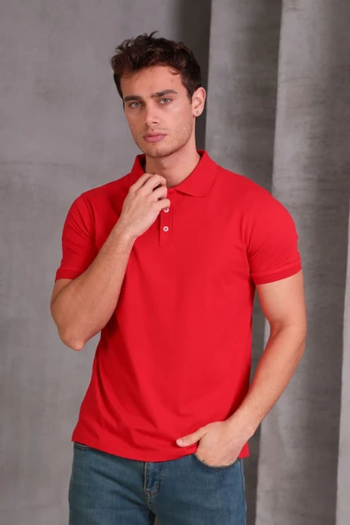 Erkek Slim Fit Pamuklu Yumuşak Doku Nefes Alan Kumaş Yakalı Tişört - Resim 2