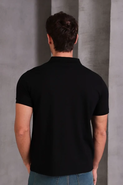 Erkek Slim Fit Pamuklu Yumuşak Doku Nefes Alan Kumaş Yakalı Tişört - Resim 4