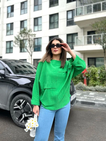 Kadın Yarasa Kol Aerobin Kumaş Bluz ürün görseli