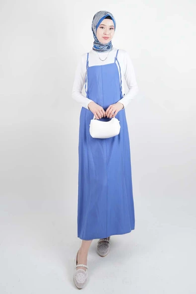 Tesettür Elbise Ön Biyeli Modal Jile Mavi