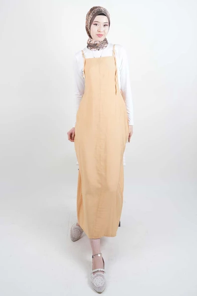 Tesettür Elbise Ön Biyeli Modal Jile Bej