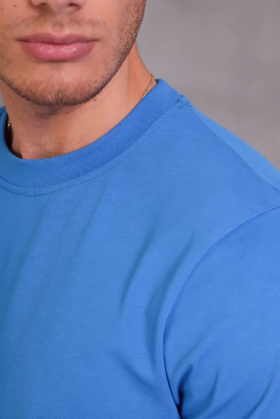 Erkek Relax Fit Bisiklet Yaka %100 Pamuk Rahat Kesim Basic Tişört - Resim 2