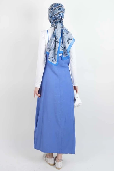 Tesettür Elbise Ön Biyeli Modal Jile Mavi - 3