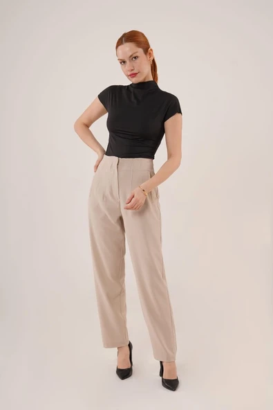 Çift Pens Detaylı Krem Pantolon - Resim 4