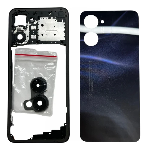 Realme 10 Uyumlu Arka Kapak Kasa + Orta Çıta Siyah ürün görseli 1