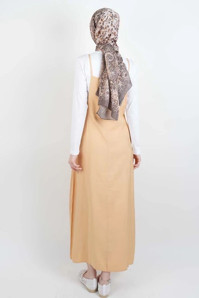 Tesettür Elbise Ön Biyeli Modal Jile Bej - 4