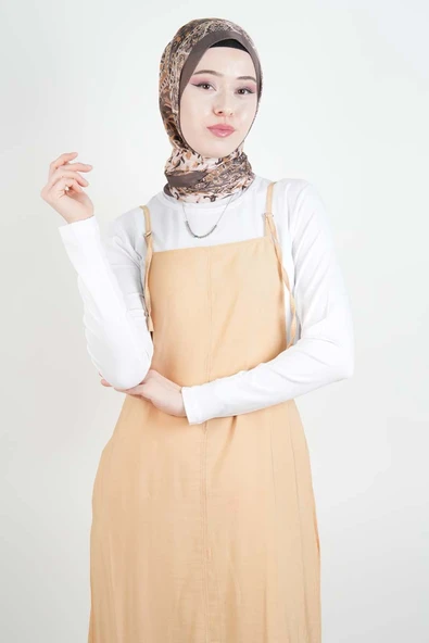 Tesettür Elbise Ön Biyeli Modal Jile Bej - 2