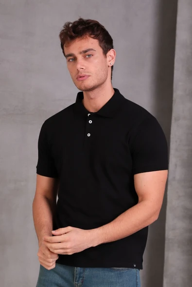 Erkek Slim Fit Pamuklu Yumuşak Doku Nefes Alan Kumaş Yakalı Tişört - Resim 5