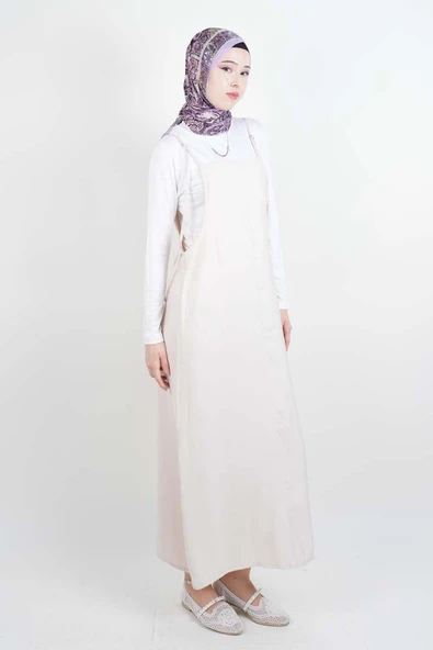 Tesettür Elbise Ön Biyeli Modal Jile Krem - 2