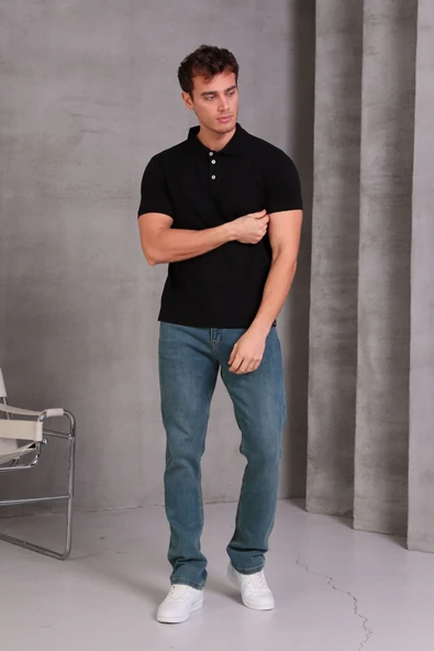 Erkek Slim Fit Pamuklu Yumuşak Doku Nefes Alan Kumaş Yakalı Tişört - Resim 3