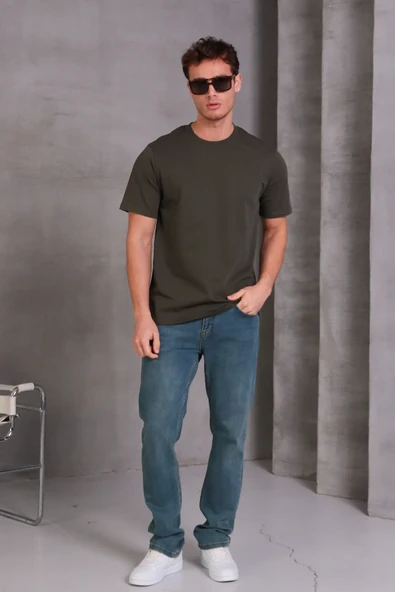 Erkek Relax Fit Bisiklet Yaka %100 Pamuk Rahat Kesim Basic Tişört - Resim 2