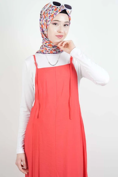 Tesettür Elbise Ön Biyeli Modal Jile Nar Çiçeği - 4