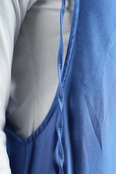 Tesettür Elbise Ön Biyeli Modal Jile Mavi - 5