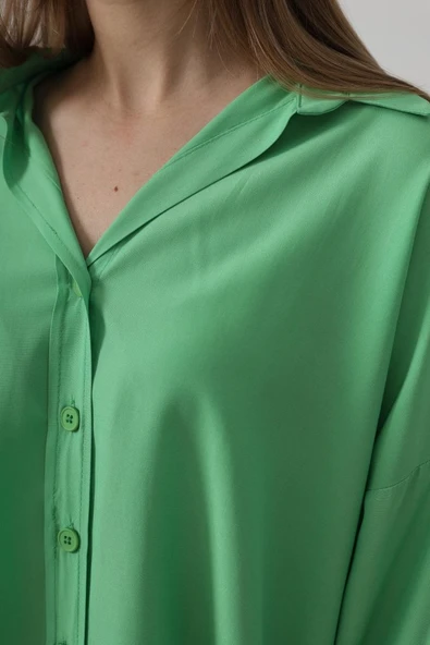 Geniş Manşet Detaylı Gömlek - A.Yeşil - 3