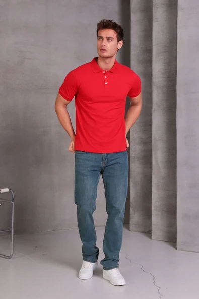 Erkek Slim Fit Pamuklu Yumuşak Doku Nefes Alan Kumaş Yakalı Tişört - Resim 4