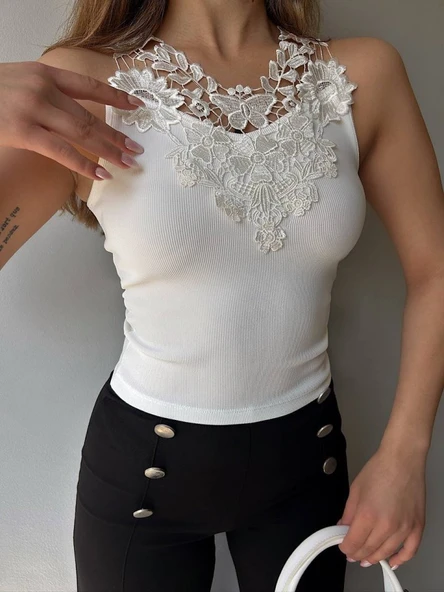 Kadın Ottoman Kumaş Dantel Detaylı Bluz ürün görseli