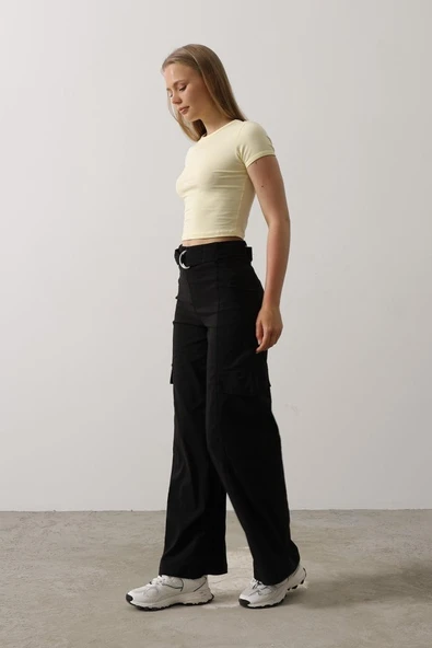 Kemerli Cargo Pantolon - Siyah - Resim 3