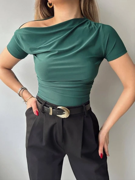 Kadın Sandy Kumaş Düşük Omuz Bluz - Resim 3