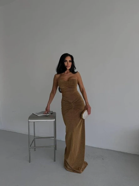 Straplez Simli Uzun Elbise ürün görseli