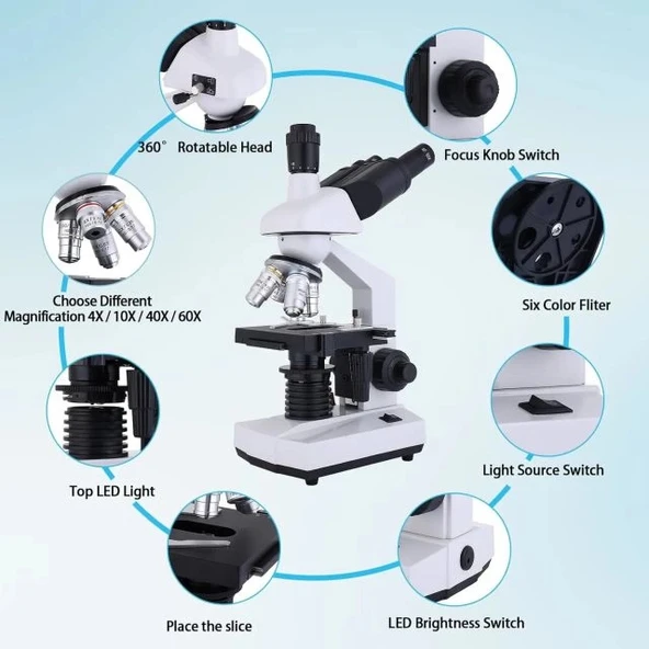 Poothoh Bileşik trinoküler Mikroskop 40X-5000X Büyütme - Resim 10