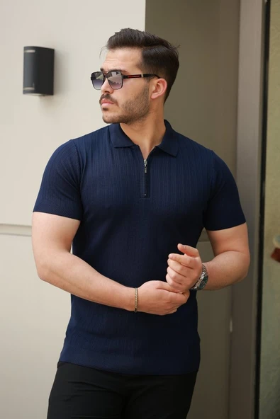 Erkek Fermuar Yakalı Kısa Kollu Tişört ürün görseli