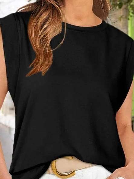 Kadın Kısa Kollu Bisiklet Yaka Viskon Bluz - Resim 2