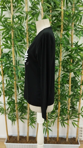 Kadın Uzun Kollu Bisiklet Yaka Kalp Desenli Viskon Bluz - Resim 6