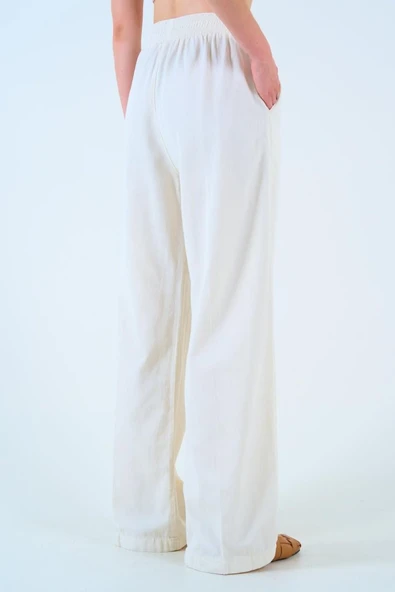 Beli Lastikli Palazo Pantolon - Taş - Resim 5