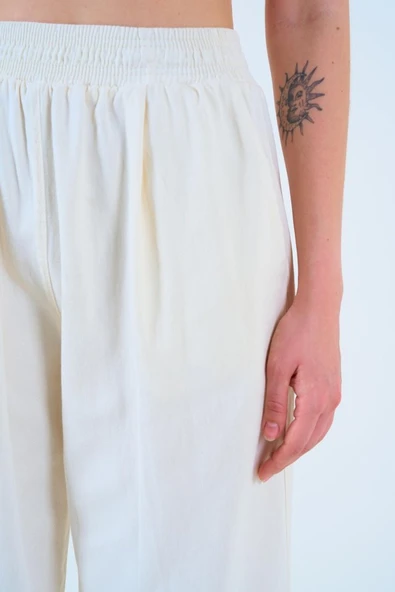 Beli Lastikli Palazo Pantolon - Taş - Resim 4