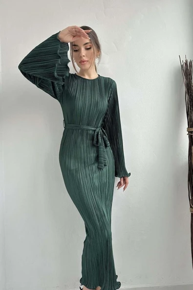 Zümrüt İspanyol Kol Piliseli Elbise - Resim 2