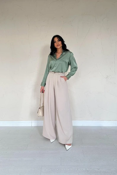 Mint Saten Gömlek - Resim 2