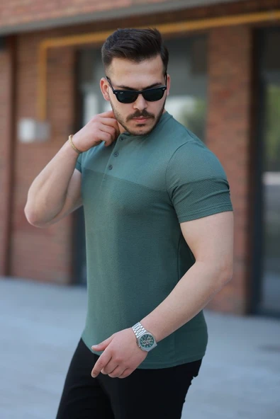 Erkek Hakim Yakalı Kısa Kollu Pamuklu T-shirt - Resim 2