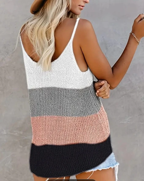 Kadın Askılı Yuvarlak Yaka Salaş Triko Bluz - Resim 2