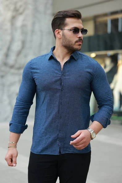 Erkek Pamuklu Keten Gömlek ürün görseli