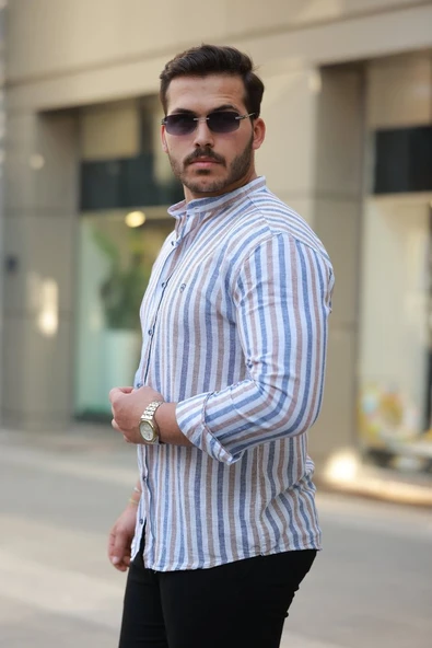 Erkek Hakim Yaka çok Renkli Gömlek - Resim 2