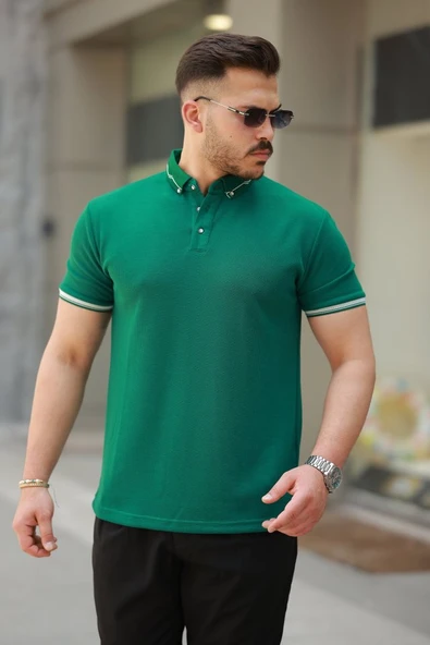 Erkek Düğmeli Yaka Waffle Kumaş Kısa Kollu Tişört ürün görseli